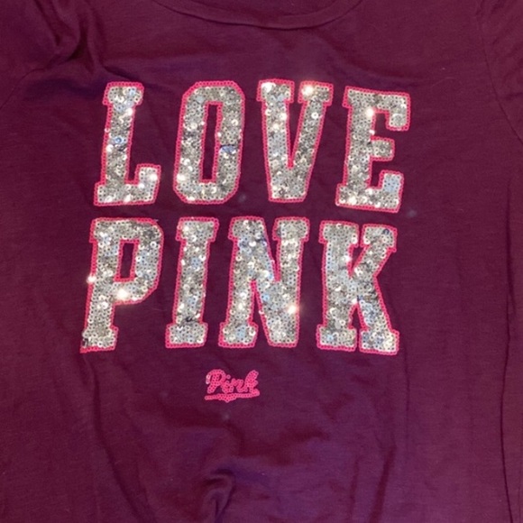 NWOT PINK by Victoria Secret BLING Short Sleeve TEE Color: Black Orchid Size XS - Picture 2 of 3